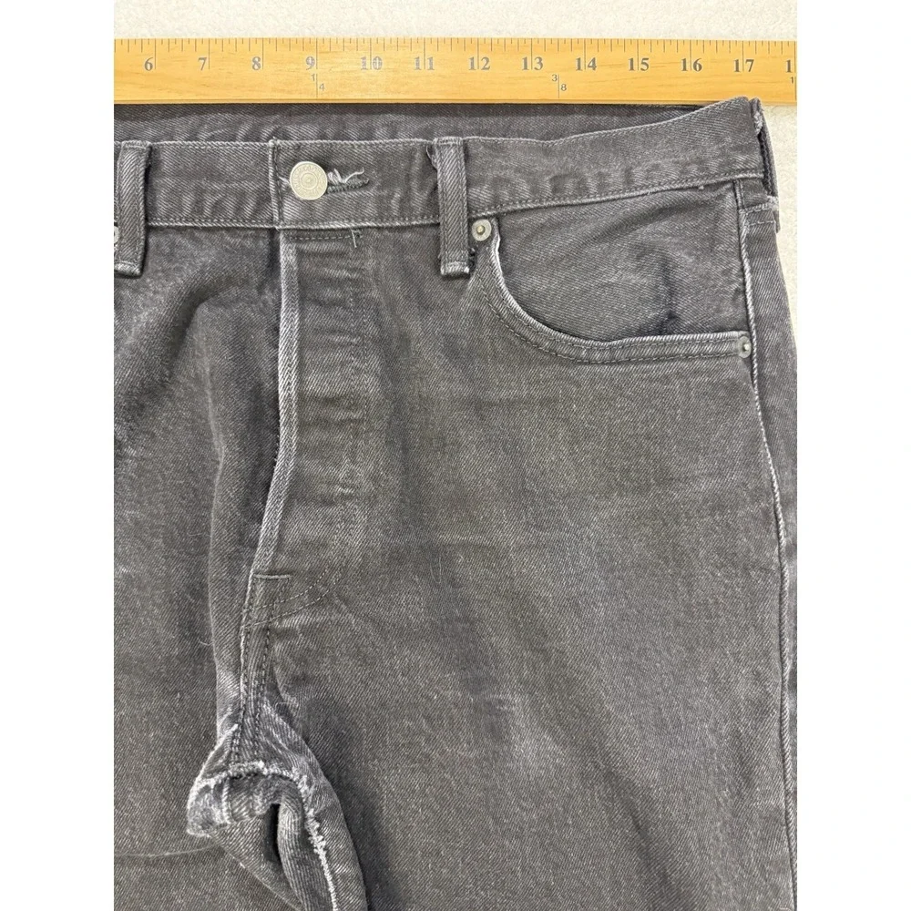 Levis 501 Jeans Men 34x32 Black Straight Leg Button Fly Distressed Denim